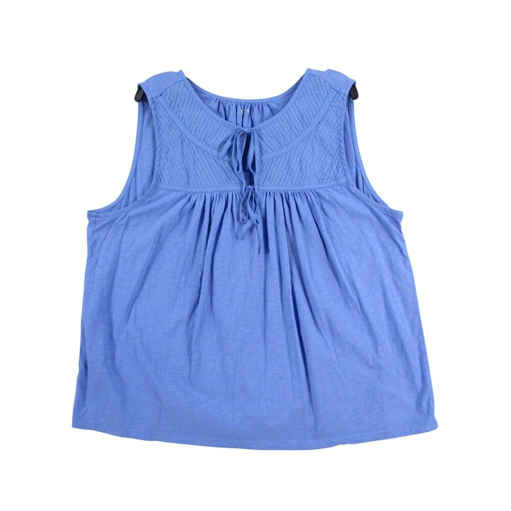 Sleeveless Blue Cotton Top With Pintuck Yoke Design By Loft - Size L